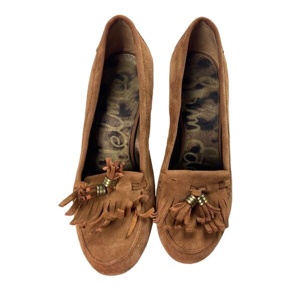 Sam Edelman Womens Wesley Tasseled Wedge Pumps Tan PlatformLeather Size 7M - Picture 4 of 11